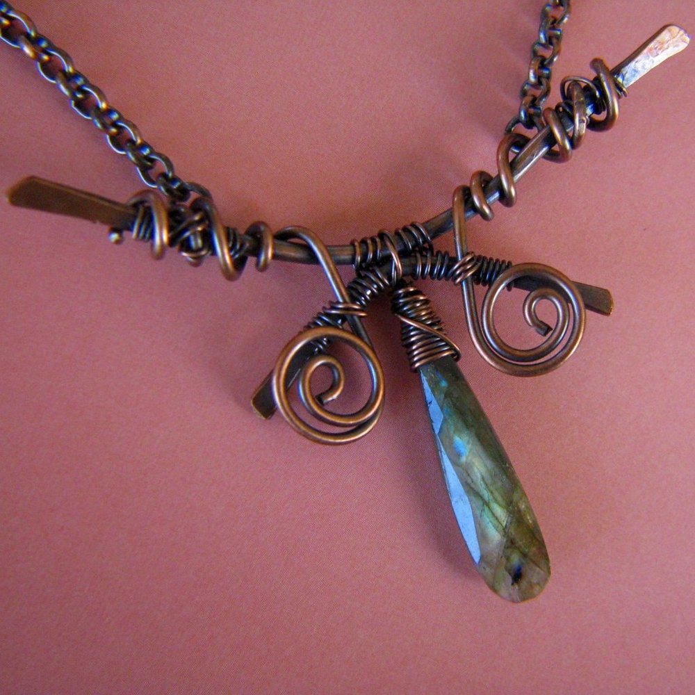 Handcrafted Copper Wire-Wrapped Faceted Labradorite Briolette